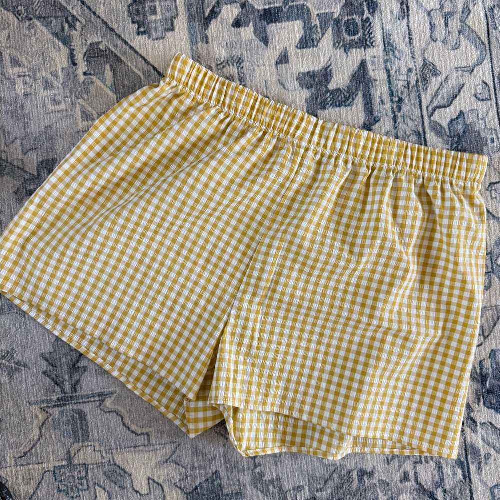 High-Waist Yellow Gingham Women’s Shorts - Picture 2 of 3